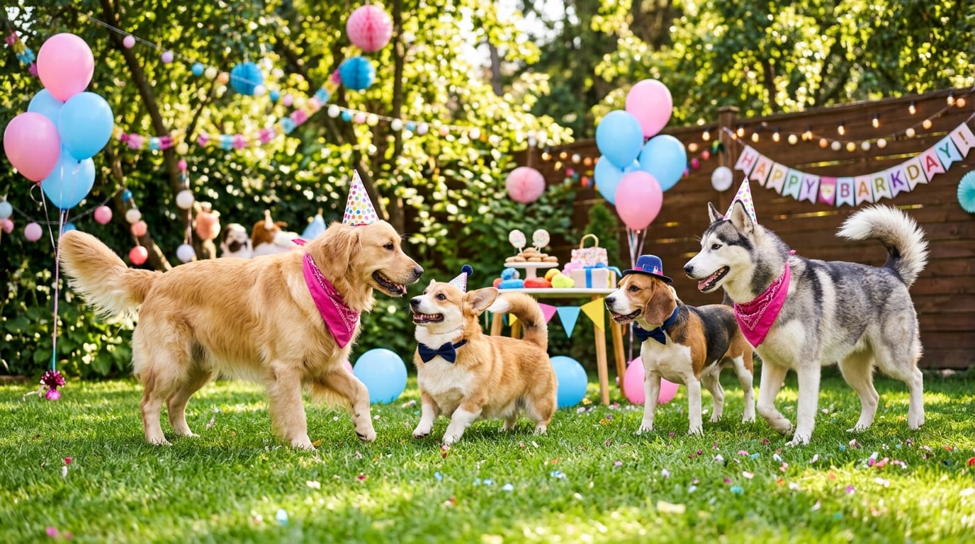 Grupo de perros en fiesta